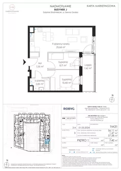 3 pokoje, mieszkanie 56,11 m², piętro 1, oferta nr J.1M31, Nadmotławie Apartments Budynek J, Gdańsk, Śródmieście, ul. Sienna Grobla