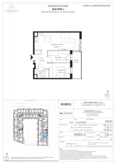 3 pokoje, mieszkanie 56,11 m², piętro 2, oferta nr J.2M31, Nadmotławie Apartments Budynek J, Gdańsk, Śródmieście, ul. Sienna Grobla
