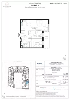 3 pokoje, mieszkanie 56,11 m², piętro 3, oferta nr J.3M33, Nadmotławie Apartments Budynek J, Gdańsk, Śródmieście, ul. Sienna Grobla
