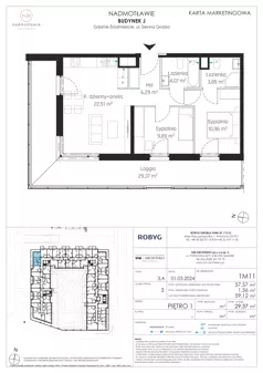 3 pokoje, mieszkanie 57,57 m², piętro 1, oferta nr J.1M11, Nadmotławie Apartments Budynek J, Gdańsk, Śródmieście, ul. Sienna Grobla