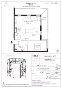 3 pokoje, mieszkanie 58,71 m², piętro 1, oferta nr J.1M24, Nadmotławie Apartments Budynek J, Gdańsk, Śródmieście, ul. Sienna Grobla