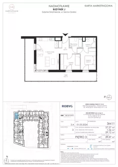 3 pokoje, mieszkanie 57,57 m², piętro 3, oferta nr J.3M11, Nadmotławie Apartments Budynek J, Gdańsk, Śródmieście, ul. Sienna Grobla