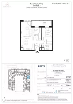 3 pokoje, mieszkanie 59,43 m², piętro 2, oferta nr J.2M27, Nadmotławie Apartments Budynek J, Gdańsk, Śródmieście, ul. Sienna Grobla