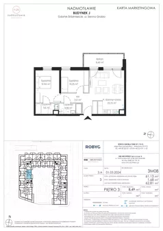 3 pokoje, mieszkanie 61,13 m², piętro 3, oferta nr J.3M08, Nadmotławie Apartments Budynek J, Gdańsk, Śródmieście, ul. Sienna Grobla