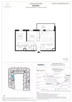 3 pokoje, mieszkanie 61,13 m², piętro 2, oferta nr J.2M08, Nadmotławie Apartments Budynek J, Gdańsk, Śródmieście, ul. Sienna Grobla
