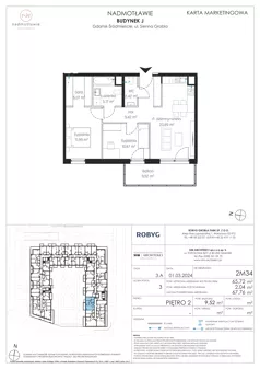 3 pokoje, mieszkanie 65,72 m², piętro 2, oferta nr J.2M34, Nadmotławie Apartments Budynek J, Gdańsk, Śródmieście, ul. Sienna Grobla