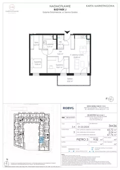 3 pokoje, mieszkanie 65,72 m², piętro 3, oferta nr J.3M36, Nadmotławie Apartments Budynek J, Gdańsk, Śródmieście, ul. Sienna Grobla