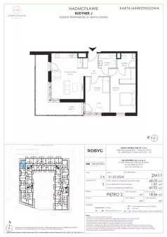 3 pokoje, mieszkanie 68,05 m², piętro 2, oferta nr J.2M11, Nadmotławie Apartments Budynek J, Gdańsk, Śródmieście, ul. Sienna Grobla