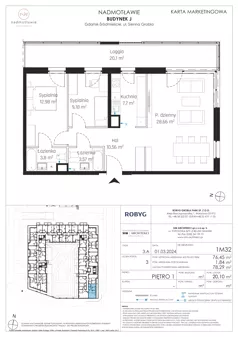 3 pokoje, mieszkanie 76,45 m², piętro 1, oferta nr J.1M32, Nadmotławie Apartments Budynek J, Gdańsk, Śródmieście, ul. Sienna Grobla