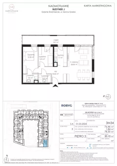 3 pokoje, mieszkanie 76,46 m², piętro 3, oferta nr J.3M34, Nadmotławie Apartments Budynek J, Gdańsk, Śródmieście, ul. Sienna Grobla