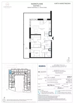 3 pokoje, mieszkanie 57,57 m², piętro 6, oferta nr J.6M07, Nadmotławie Apartments Budynek J, Gdańsk, Śródmieście, ul. Sienna Grobla
