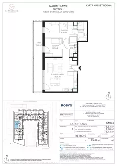3 pokoje, mieszkanie 73,53 m², piętro 6, oferta nr J.6M03, Nadmotławie Apartments Budynek J, Gdańsk, Śródmieście, ul. Sienna Grobla