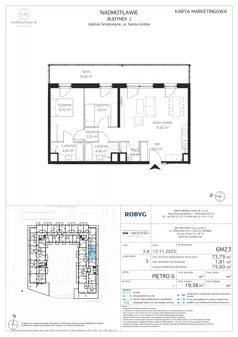 3 pokoje, mieszkanie 73,79 m², piętro 6, oferta nr J.6M23, Nadmotławie Apartments Budynek J, Gdańsk, Śródmieście, ul. Sienna Grobla
