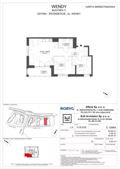 3 pokoje, mieszkanie 53,59 m², piętro 12, oferta nr C.12M04, WENDY - Budynek C, Gdynia, Śródmieście, Śródmieście, ul. Wendy 7-9