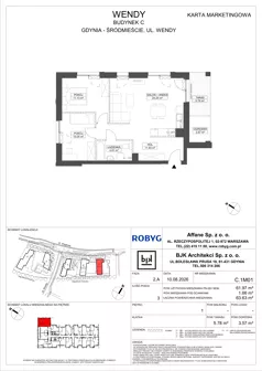 3 pokoje, mieszkanie 61,97 m², piętro 1, oferta nr C.1M01, WENDY - Budynek C, Gdynia, Śródmieście, Śródmieście, ul. Wendy 7-9