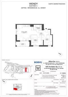 3 pokoje, mieszkanie 53,85 m², piętro 13, oferta nr C.13M04, WENDY - Budynek C, Gdynia, Śródmieście, Śródmieście, ul. Wendy 7-9