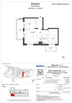 3 pokoje, mieszkanie 54,48 m², piętro 1, oferta nr B.1M01, WENDY - Budynek B, Gdynia, Śródmieście, Śródmieście, ul. Wendy