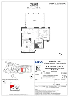 3 pokoje, mieszkanie 73,44 m², piętro 7, oferta nr B.7M02, WENDY - Budynek B, Gdynia, Śródmieście, Śródmieście, ul. Wendy