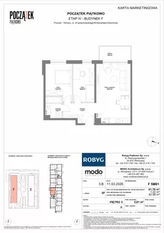 3 pokoje, mieszkanie 61,76 m², piętro 5, oferta nr F.5M01, Początek Piątkowo Budynek F, Poznań, Piątkowo, ul. Wojciechowskiego