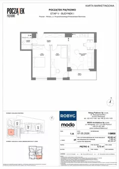 3 pokoje, mieszkanie 63,85 m², piętro 6, oferta nr I.6M08, Początek Piątkowo Budynek I, Poznań, Piątkowo, ul. Wojciechowskiego