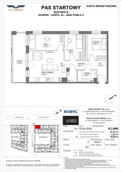 4 pokoje, mieszkanie 67,87 m², piętro 2, oferta nr B.2M06, Pas Startowy, Gdańsk, Zaspa, Zaspa-Młyniec, al. Jana Pawła II