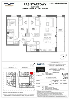 4 pokoje, mieszkanie 84,72 m², piętro 2, oferta nr B.2M11, Pas Startowy, Gdańsk, Zaspa, Zaspa-Młyniec, al. Jana Pawła II
