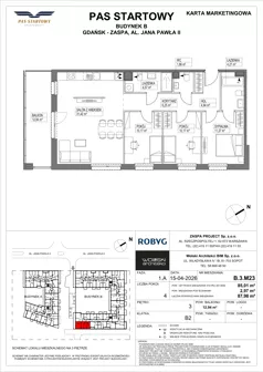 4 pokoje, mieszkanie 85,01 m², piętro 3, oferta nr B.3M23, Pas Startowy, Gdańsk, Zaspa, Zaspa-Młyniec, al. Jana Pawła II