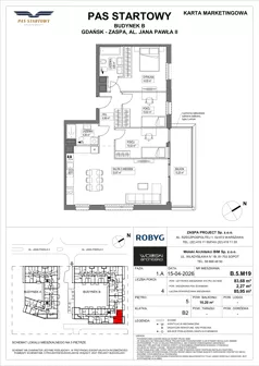 4 pokoje, mieszkanie 83,68 m², piętro 5, oferta nr B.5M19, Pas Startowy, Gdańsk, Zaspa, Zaspa-Młyniec, al. Jana Pawła II