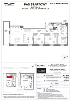 4 pokoje, mieszkanie 104,36 m², piętro 6, oferta nr A.6M01, Pas Startowy, Gdańsk, Zaspa, Zaspa-Młyniec, al. Jana Pawła II