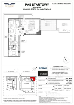4 pokoje, mieszkanie 120,70 m², piętro 6, oferta nr B.6M04, Pas Startowy, Gdańsk, Zaspa, Zaspa-Młyniec, al. Jana Pawła II
