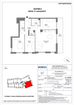 4 pokoje, mieszkanie 100,92 m², piętro 3, oferta nr A.3M08, Leszczyńskich 2, Gdańsk, Zaspa, Zaspa-Rozstaje, ul. Leszczyńskich 2