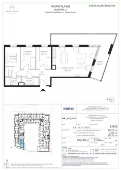 4 pokoje, mieszkanie 86,22 m², piętro 2, oferta nr J.2M02, Nadmotławie Apartments Budynek J, Gdańsk, Śródmieście, ul. Sienna Grobla