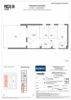 4 pokoje, mieszkanie 76,66 m², piętro 1, oferta nr F.1M08, Początek Piątkowo Budynek F, Poznań, Piątkowo, ul. Wojciechowskiego