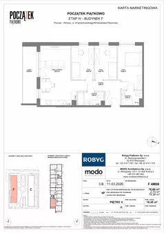 4 pokoje, mieszkanie 76,66 m², piętro 4, oferta nr F.4M08, Początek Piątkowo Budynek F, Poznań, Piątkowo, ul. Wojciechowskiego