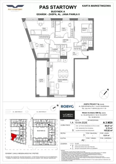5 pokoi, mieszkanie 99,87 m², piętro 3, oferta nr A.3M20, Pas Startowy, Gdańsk, Zaspa, Zaspa-Młyniec, al. Jana Pawła II