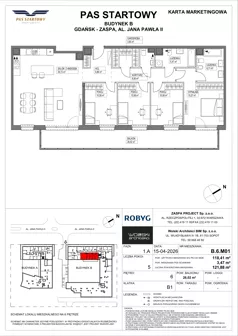 5 pokoi, mieszkanie 118,41 m², piętro 6, oferta nr B.6M01, Pas Startowy, Gdańsk, Zaspa, Zaspa-Młyniec, al. Jana Pawła II