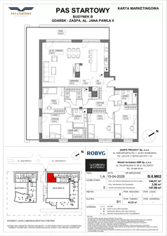 5 pokoi, mieszkanie 144,01 m², piętro 6, oferta nr B.6M02, Pas Startowy, Gdańsk, Zaspa, Zaspa-Młyniec, al. Jana Pawła II