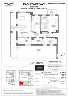 5 pokoi, mieszkanie 123,83 m², piętro 4, oferta nr B.4M23, Pas Startowy, Gdańsk, Zaspa, Zaspa-Młyniec, al. Jana Pawła II