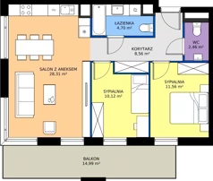 3 pokoje, mieszkanie 65,70 m², piętro 3, oferta nr I.3M02, Nadmotławie Apartments Budynek I, Gdańsk, Śródmieście, ul. Sienna Grobla
