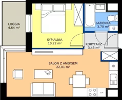 2 pokoje, mieszkanie 39,35 m², piętro 1, oferta nr I.1M09, Nadmotławie Apartments Budynek I, Gdańsk, Śródmieście, ul. Sienna Grobla