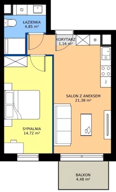 2 pokoje, mieszkanie 42,11 m², piętro 2, oferta nr I.2M30, Nadmotławie Apartments Budynek I, Gdańsk, Śródmieście, ul. Sienna Grobla