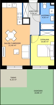 2 pokoje, mieszkanie 42,57 m², piętro 1, oferta nr B.1M11, WENDY - Budynek B, Gdynia, Śródmieście, Śródmieście, ul. Wendy