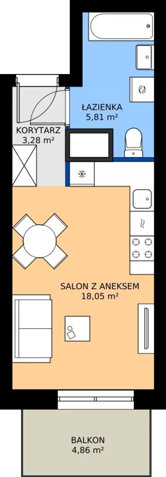 1 pokój, mieszkanie 27,09 m², piętro 2, oferta nr B.2M15, WENDY - Budynek B, Gdynia, Śródmieście, Śródmieście, ul. Wendy