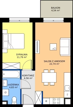 2 pokoje, mieszkanie 43,89 m², piętro 3, oferta nr B.3M09, WENDY - Budynek B, Gdynia, Śródmieście, Śródmieście, ul. Wendy