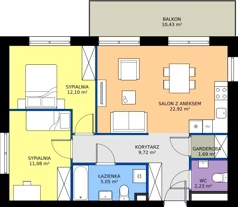3 pokoje, mieszkanie 64,79 m², piętro 2, oferta nr B.2M04, WENDY - Budynek B, Gdynia, Śródmieście, Śródmieście, ul. Wendy