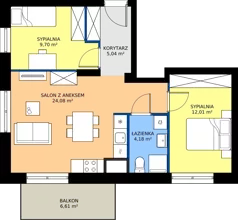 3 pokoje, mieszkanie 55,00 m², piętro 6, oferta nr B.6M01, WENDY - Budynek B, Gdynia, Śródmieście, Śródmieście, ul. Wendy