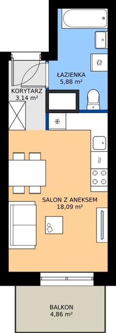 1 pokój, mieszkanie 27,06 m², piętro 4, oferta nr B.4M14, WENDY - Budynek B, Gdynia, Śródmieście, Śródmieście, ul. Wendy