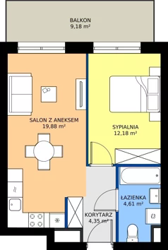 2 pokoje, mieszkanie 41,02 m², piętro 3, oferta nr B.3M06, WENDY - Budynek B, Gdynia, Śródmieście, Śródmieście, ul. Wendy