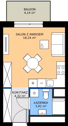 1 pokój, mieszkanie 26,47 m², piętro 2, oferta nr B.2M14, Foresteria Etap B, Gdynia, Wielki Kack, Kacze Buki, ul. Bieszczadzka