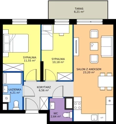 3 pokoje, mieszkanie 58,34 m², piętro 1, oferta nr B.1M11, Foresteria Etap B, Gdynia, Wielki Kack, Kacze Buki, ul. Bieszczadzka